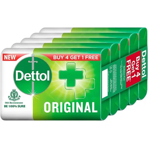 Dettol Original Bathing Soap Bar 125gm Each (Buy 4 Get 1 Free)